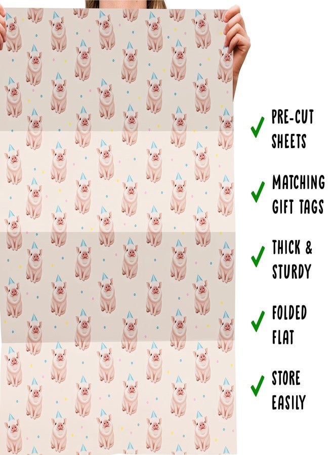 CENTRAL 23 Farm Animal Wrapping Paper - Pig - Birthday Piggy - 6 Sheets Of Gift Wrap - Pink Wrapping Paper For Women Girls Kids - Comes With Stickers - Image 5
